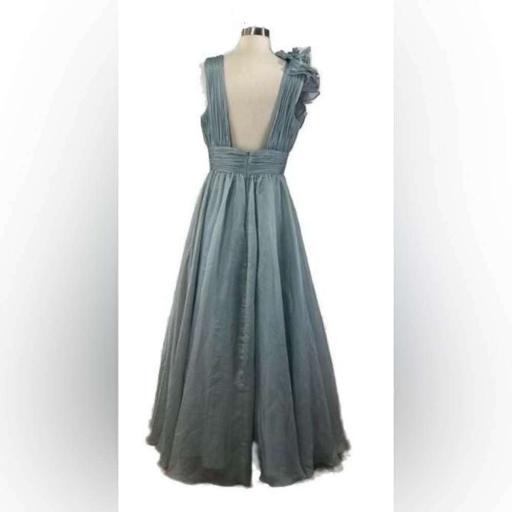 Mac Duggal Ruffle Shoulder Open Back V-Neck Chiffon Gown - Picture 3 of 9